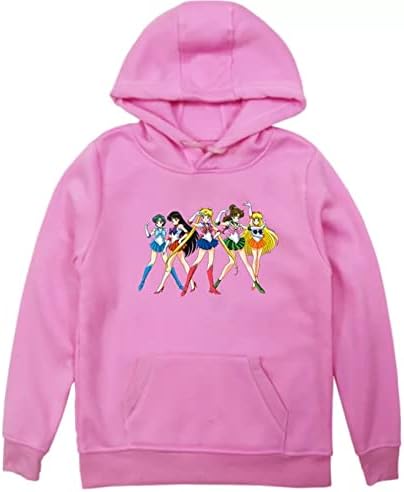 LanboQ/ Детски Памучни Флисовые Блузи с качулка за Момичета, Блузи, Sailor Moon с Джоб, Топъл Пуловер с Качулка за Зимата