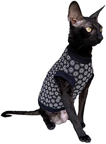 Памучен Стрейчевая тениска Kotomoda Hairless Cat ' s, Черна Пролетна тениска за котки-сфинксове (XS)