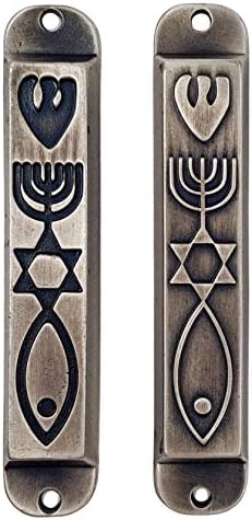 Комплект от 2 Оловни Чанти в Месиански стил Мезуза с Преобръщане за врати от Израел Менора Мессианская печат