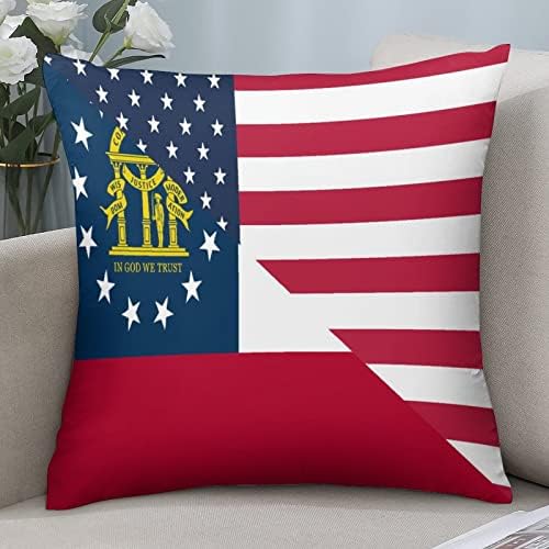 Американският флаг и знамето на щата Джорджия, Комплект от 2 покрива възглавница, Квадратни Калъфки за мека мебел, Спални,