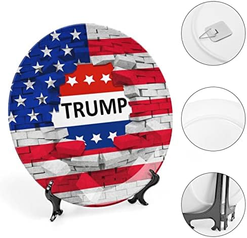 Американският Флаг на САЩ и Тръмп Персонализирани Костен Порцелан Индивидуални Керамични Декоративни Плочи Домашна Кръгла Чиния