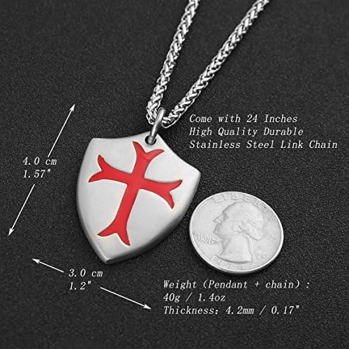 Колие с Окачване от Неръждаема Стомана HZMAN Knights Templar Cross Joshua 1:9 екран от Неръждаема Стомана с Веригата