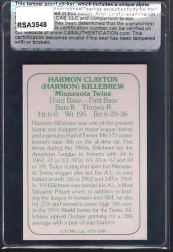 1978 Tcma Хармън Killebrew Картичка с Автограф Cas Удостоверяване Rsa3548 - Бейзболни картички MLB с автограф