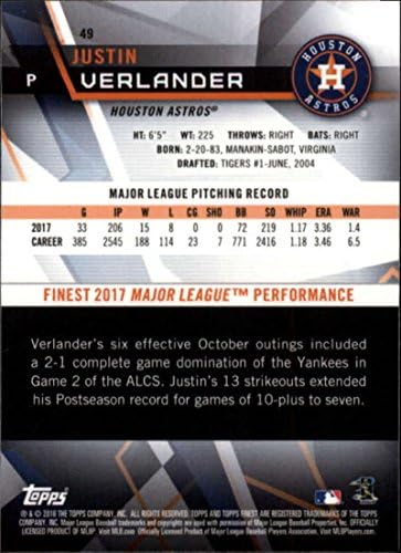 Най-добрата бейзболна картичка на Джъстин Верлендера Астроса 2018 Topps 49
