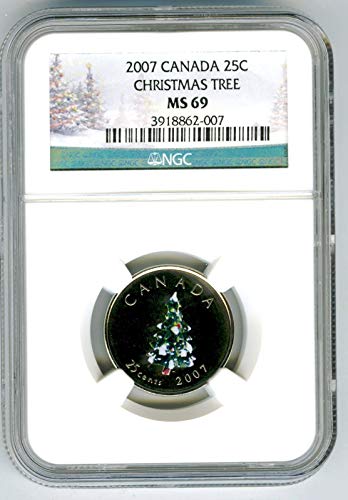 2007 Монета CA Canada Канадската Коледно Дърво Раскрашенная на 10 000 отсечена БЛАГОРОДНА една Четвърт от НАСЕЛЕНИЕТО