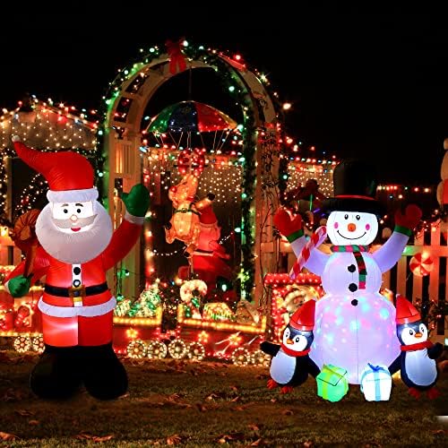 6 фута Надуваем Дядо Коледа и Снежен човек Коледна Украса за Двора - Вградени led Светлини Коледна Празнична