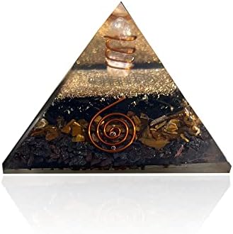 Магически Нюанси на Пирамида от Кристали Оргонита, Черен Турмалин - Тигрови очи - Камък Хематит, Исцеляющий Здраве Чакра,