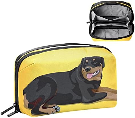 Куче Жълто Животински Косметичка с Цип Чанта за Пътуване за Козметични Органайзер за жени и Момичета
