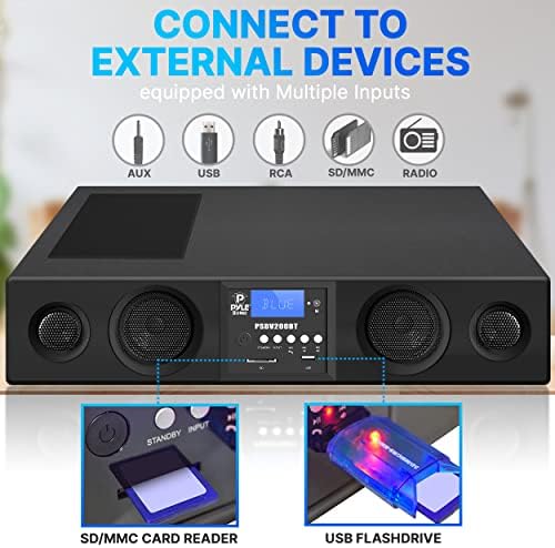 Звукова панел Pyle 3D Surround Bluetooth - Бас говорители аудио системи, Съвместими с телевизор, USB, SD, FM-радио
