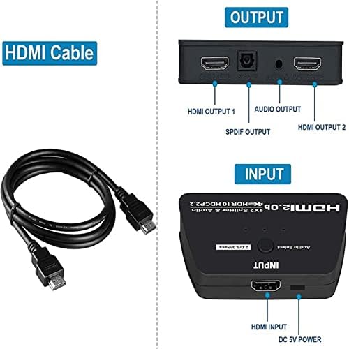 MOOKEENONE HDMI Сплитер 1in 2 Out 4K 60Hz HDMI Превключвател UHD HDMI 2,0 1X2 Сплитер с Оптично Аудиовыходом 3,5 мм/SPDIF