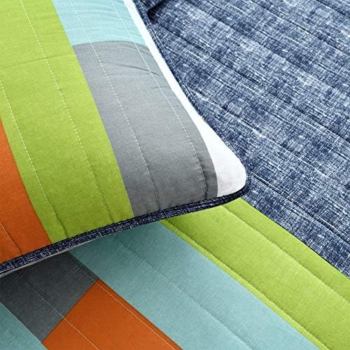 Комплект Стеганого одеяла Lush Decor Шели Stripe от 2 теми, Двойна, Тъмно-синьо / Оранжеви