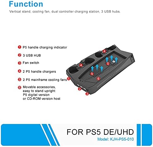 ZHYH Поставка За Зареждане с Охлаждащ Вентилатор 3 USB Хъб, Зарядно Устройство, Порт Охладител Дръжка Зарядно Устройство за PS5