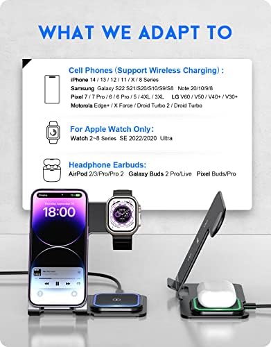 Зарядно устройство 3 в 1, Безжично зарядно устройство Anchorock 3 в 1, Зарядно за Apple Watch 7/6/5/4/3/2 /SE, за iPhone