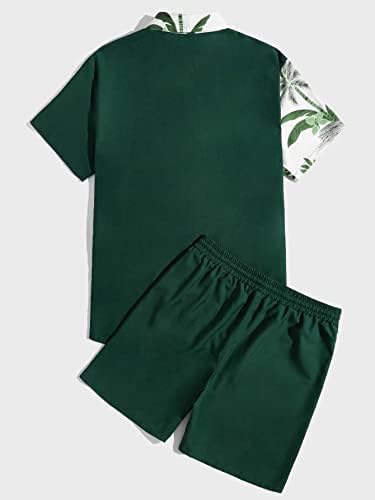 Мъжки дрехи LUBOSE от две части, Мъжка Риза с тропически принтом и къси Панталони с завязками на талията (Цвят: Зелен,