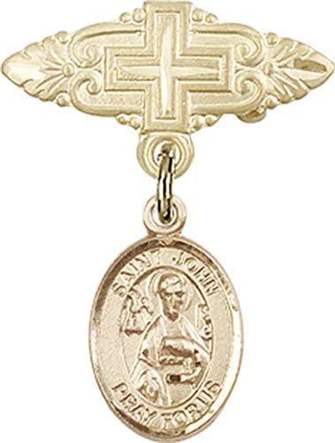 Детски икона Jewels Мания за талисман на Свети Апостол Йоан и Игла за бейджа с Кръст | Детски иконата със Златен