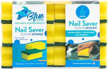 Гъба Blue Turtle за миене на съдове – Кухненски гъби за Нокти Saver в опаковка от 6 теми – Мултифункционална гъба–търкане