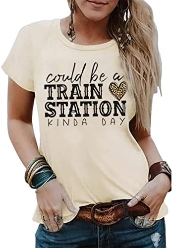 Можеше да бъде някой ден на гарата, женски Случайни топ с кръгло деколте и къси ръкави, Забавна тениска с монограм и забавен