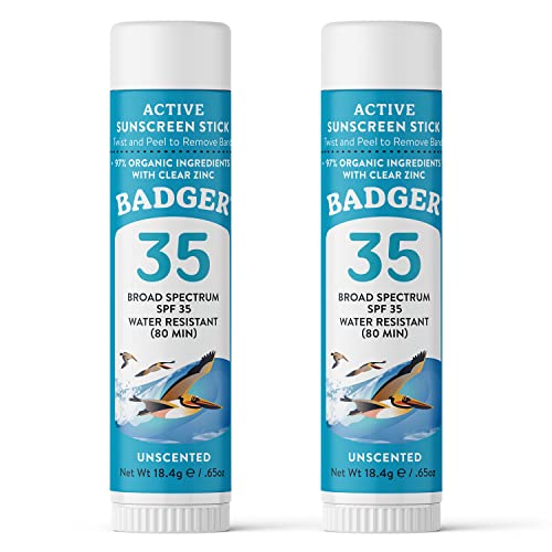 Слънцезащитен стик за лице Badger SPF 35 с минерално оксидом цинк, размер за пътуване, 97% от органични съставки,
