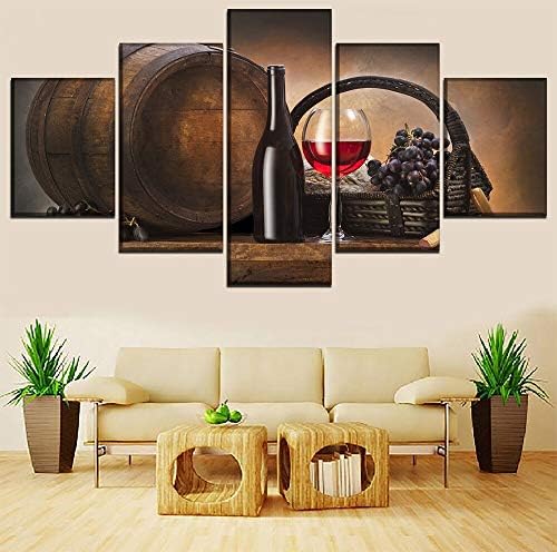 Картини върху платно, Стенно Изкуство Кухня, 5 теми, Червено Вино и Чаши за Вино, Снимки, HD Печат, Плакат на Дъбовата Бъчва,