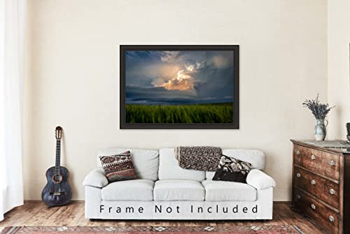Снимка на гръмотевична буря, Принт (без рамка), Изображението на слънчева светлина в грозовом облака над пшеничным поле в пролетен ден в Канзас, Времето, Стенно изку