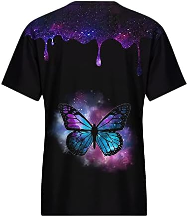 Женска Тениска С Цветни Принтом, Графични Блузи с пеперуда, през Цялата Силует, Тениски с Къс Ръкав, Потници