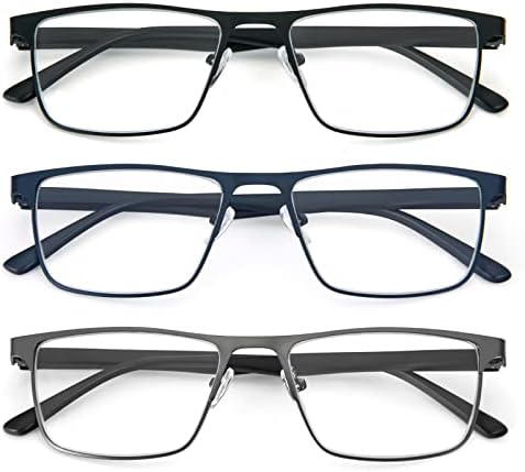 MMOWW 3 Опаковки Очила за четене в Метална Рамка за Мъже, Блокер Синя Светлина Компютърни Ридеры с Пружинным тръба на