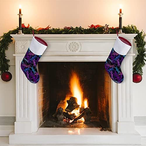 Цветни Стилизирани Коледни Чорапи с Стрекозами, Окачени Чорапи за Камината в Коледната Дървото с Къси Плюшени Белезници,
