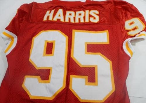 1994 Kansas City Chiefs Harris 95 Game Пусна Червената Фланелка 75-ти кръпка 48 DP32749 - Използваните тениски за