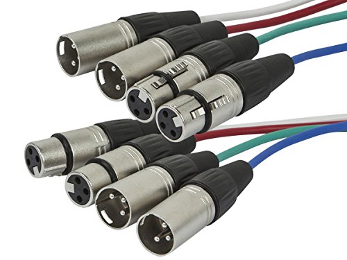 4-Канален змеевидный кабел Monoprice XLR от мъжете към XLR жена - 6 м (20 фута), 2 изгряващите и 2 отгоре - 26AWG, балансирани