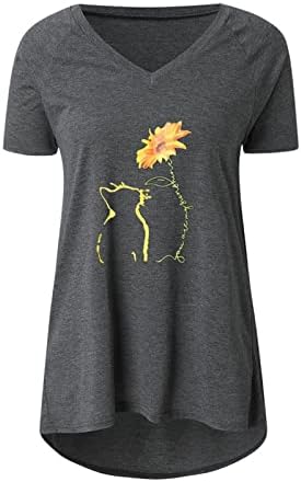 Облекло Модерен Памук Топ с V Образно деколте и Графичен Дизайн за Почивка, Тениска за Момичета, Есента-Лятна Блуза
