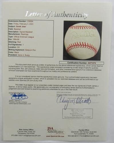 Дерек Джитър Подписа Автограф Rawlings Baseball JSA XX71274 - Бейзболни Топки С Автографи