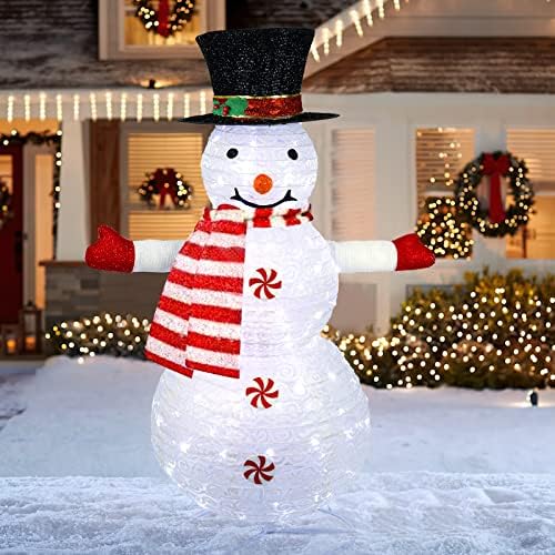 Улични Коледни Украшения във формата на Снежен човек, 4 Фута Осветена Коледна Украса във формата на Снежен човек,