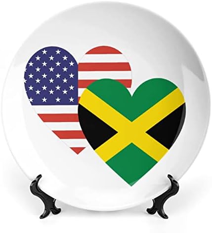 Ямайка Американски Флаг във формата на Сърце Керамична Декоративна Чиния с Поставка За Дисплея на Окачени Индивидуални Юбилейните