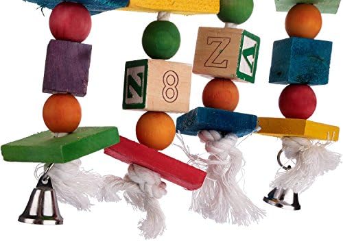 Aigou Knots Block Играчки за Дъвчене птици със Звънци, Висящи Играчки за Папагали 17,5 с 6.5
