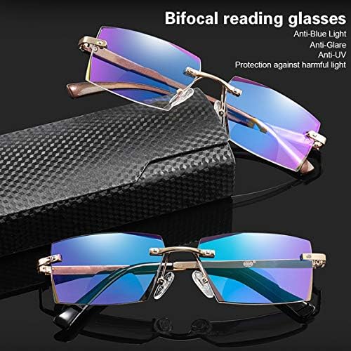 Бифокални Очила за четене SUGLSS Без Рамки, Блокиране на Синя Светлина, Очила с Антирефлексно покритие