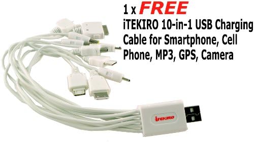iTEKIRO AC Стенно Зарядно за Кола dc Комплект за Sanyo VPC-J1 + iTEKIRO 10-в-1 USB Кабел За зареждане