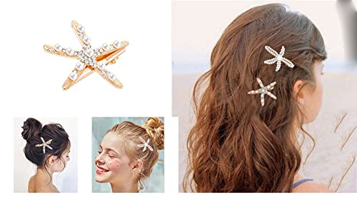 Перлена Шнола за коса във формата на морска звезда за жени и Момичета, Щипки за коса на принцесата, Щипки