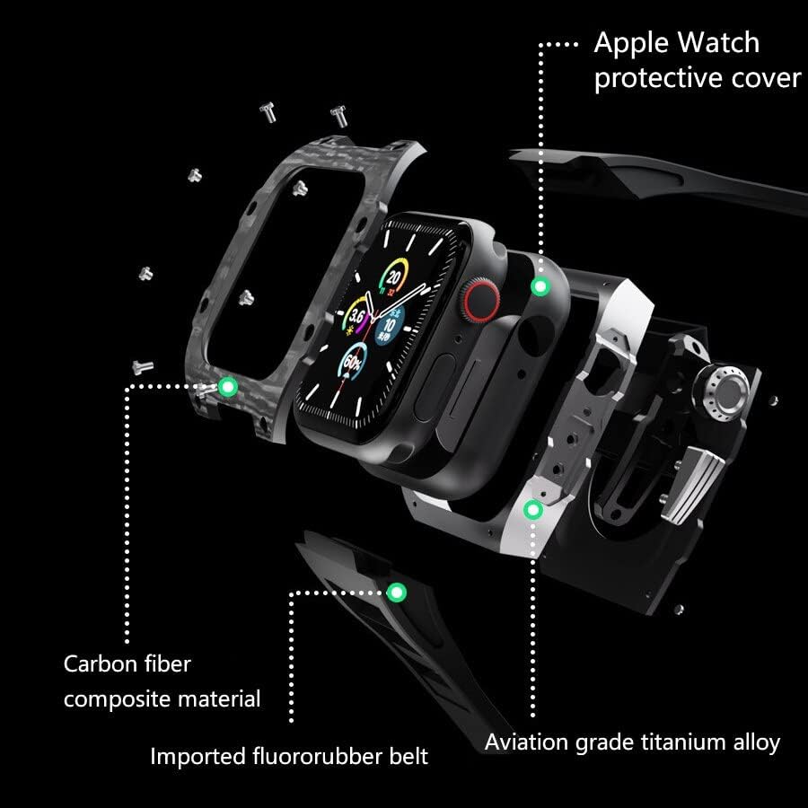 Луксозен калъф CNHKAU от въглеродни влакна за Apple Watch 8 Band 45 мм, серия 7 6 Неръждаема Стомана Iwatch Series 8 5