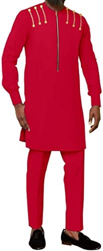 Африканска традиционно Облекло за Мъже, 2 броя, Облекла в стил Дашики, Риза на Восъчни цип Топ с Штанами,