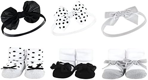 Подаръчен комплект Hudson Бебе с Превръзка на главата и чорапи за новородени момичета, Черно, Сребристо,