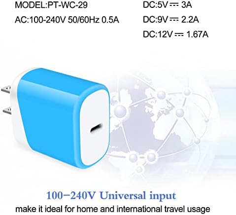 Блок стена зарядно устройство, USB C Мощност от 20 W за бързо зареждане PD Type C за Pixel 7a 7 Pro 6a 5 4 XL, Samsung