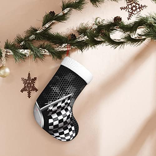 Коледни Чорапи YILEQUAN 18 Инча, Класически Чорапи с Клетчатым Флага, за Семейна Почивка, Украса за Коледното парти