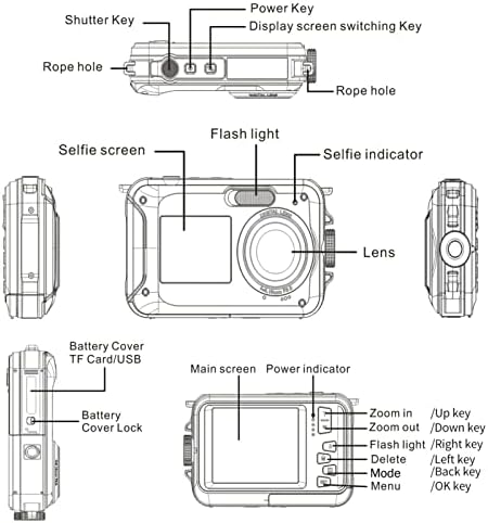 Водоустойчива Камера, Селфи с два Екрана 2,7 K Full HD 48MP, видео Рекордер с два екрана 16X 10 ФУТА, Подводна