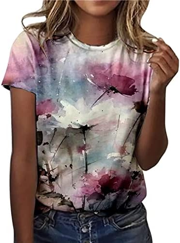 Тениска за Момичета Лято Есен Къс Ръкав през Цялата Силует Градиентные Графични Блузи, Тениски Дамски Дрехи 2023 Мода