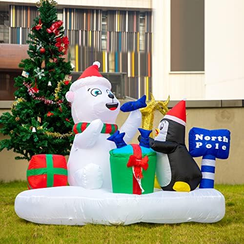 6-Подножието на Надуваеми Коледна Украса за двора, Украса за Улов на Бяла Мечка и Пингвин, вградени led светлини