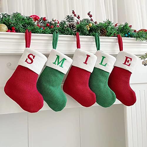 WLL Първоначалните Мини-Чорапи, плетени калъф за Коледни Чорапи с Бродирани Букви A-Z, Коледни Чорапи с Монограм, Коледен Висящ