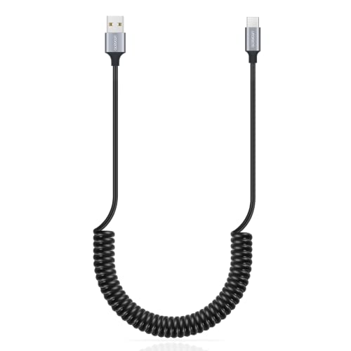 aceyoon [1-2,5 фута] USB Кабел-USB C-Кабел за бързо зареждане Type C QC 3.0, Навити Прибиращ се под прав ъгъл от 90 градуса,