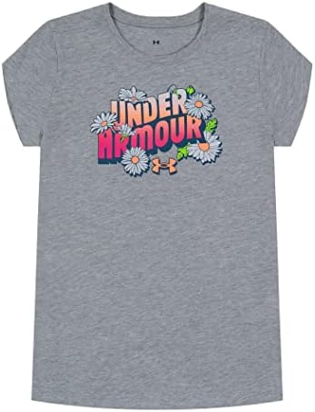 Градинска тениска за момичета Under Armour с къс ръкав, Стилни кръгло деколте, лого и щампи