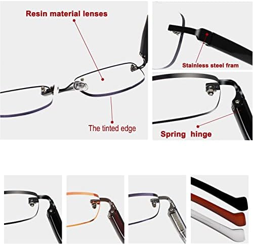 JOSCHOO, 3 опаковки на компютърни очила за четене без рамки, леки очила за четене с пружинным тръба на шарнирна връзка, блокиране