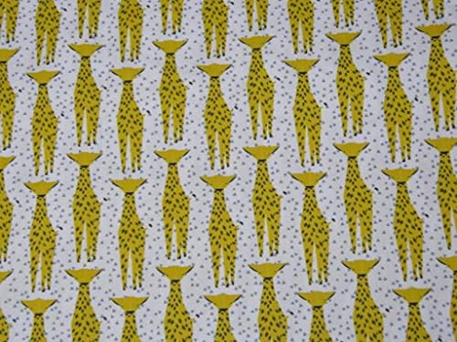 The Design Cart Бяло-Жълт Памучен плат от Поплин с принтом Жирафи за декоративно и приложно изкуство, занаяти, шевни и други